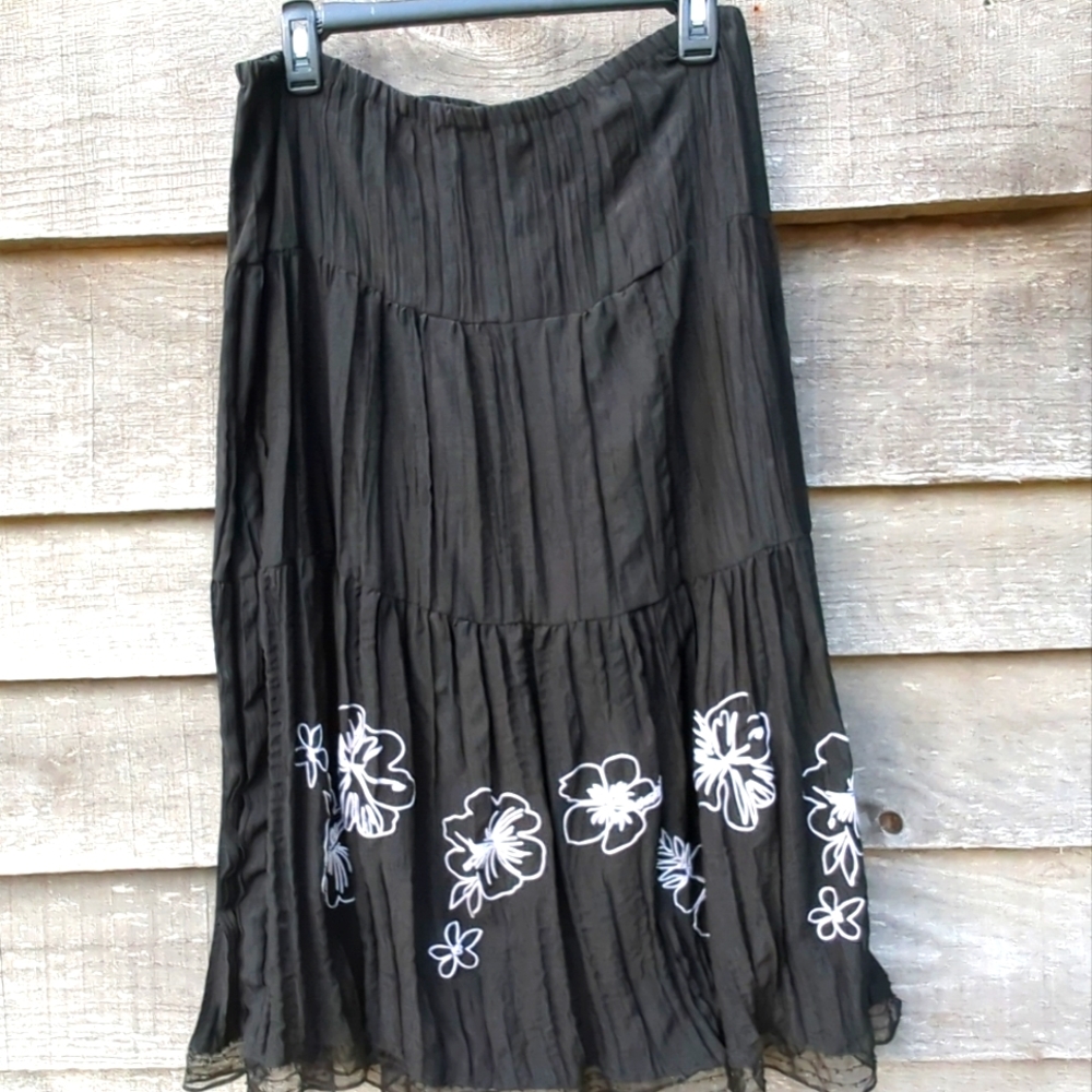Pierre Cardin Maxi Skirt 2 Tiered Layers Sz Large Elastic Waist Elegance